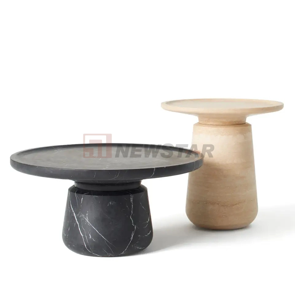 Pequeñas mesas de café personalizado resistente travertino moderna mesa de piedra de mármol, muebles de exterior e interior mesa lateral Corneer