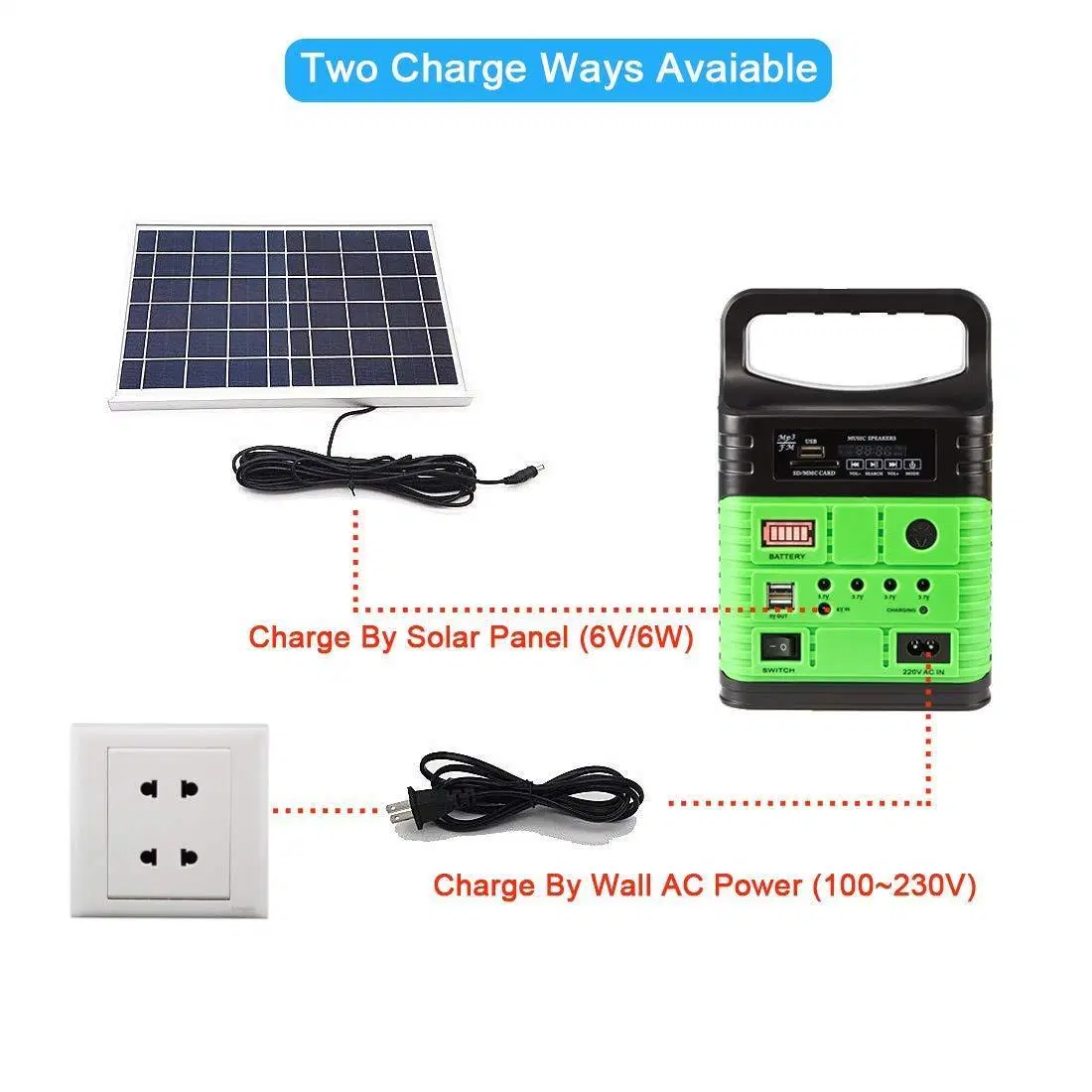 10W Solar Light with MP3&Radio 10W/6V Poly Solar Panel Mobile Charger Wire AC Charger Sre-3790