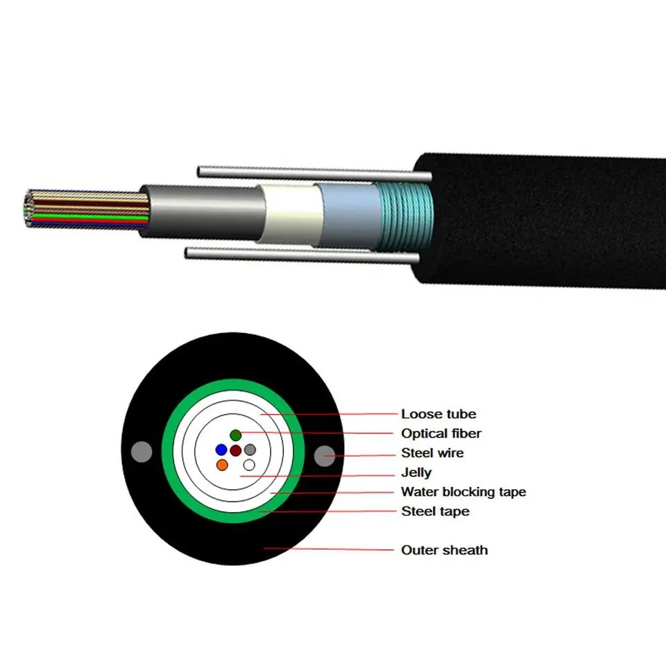 Cable de fibra óptica exterior G652D GYXTY de acero de gel de bloqueo agua Chaqueta PE