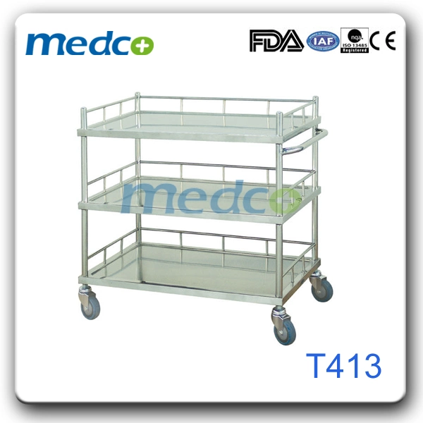 Medicine Stainless Steel Trolley Hospital Hand Cart with Layers