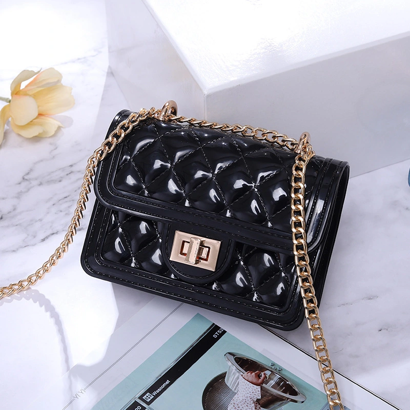 Sh1638 Cute Solid Color Women Square Chain Purse New Handbags Ladies PVC Clear Jelly Transparent Shoulder Bags