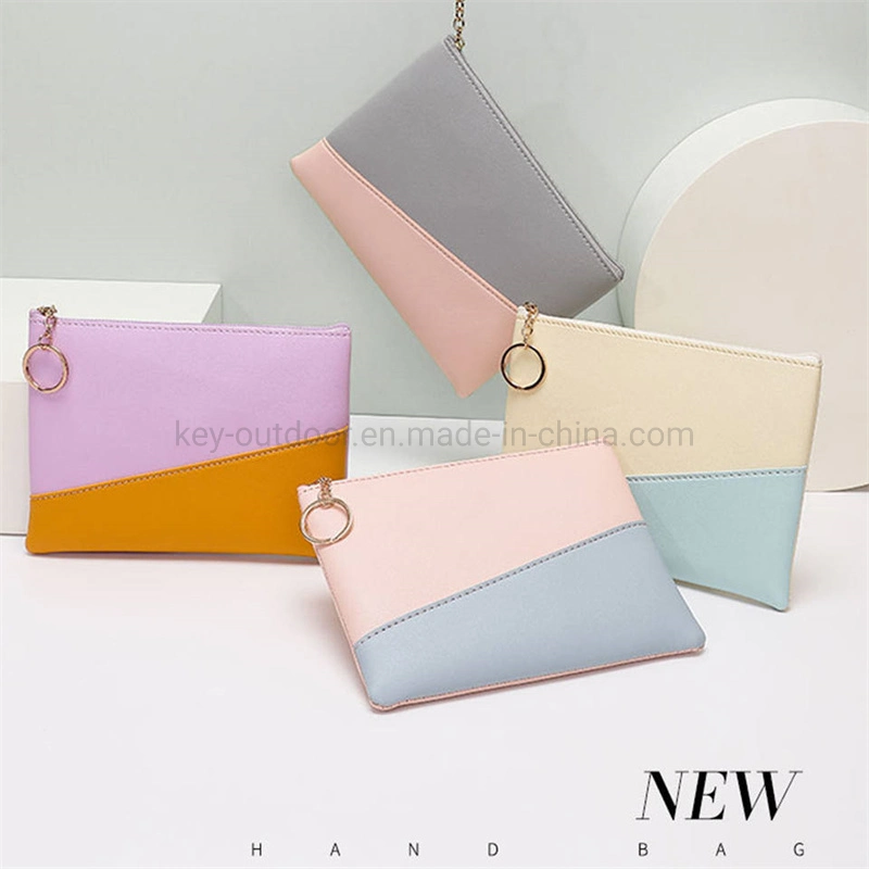 Promotional Fashion Wash Bag Organizer Cosmetics Soft Portable Color Joint Make up Bag PU Leather Zipper Pouch Bag