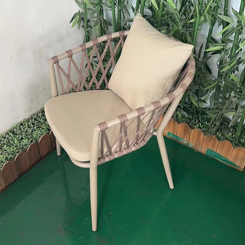 Modern and Fashion Outdoor Beige Color Metal PE Plastic Rattan Beach Chair Rattan Sofa with Cushion Wicker Sofa