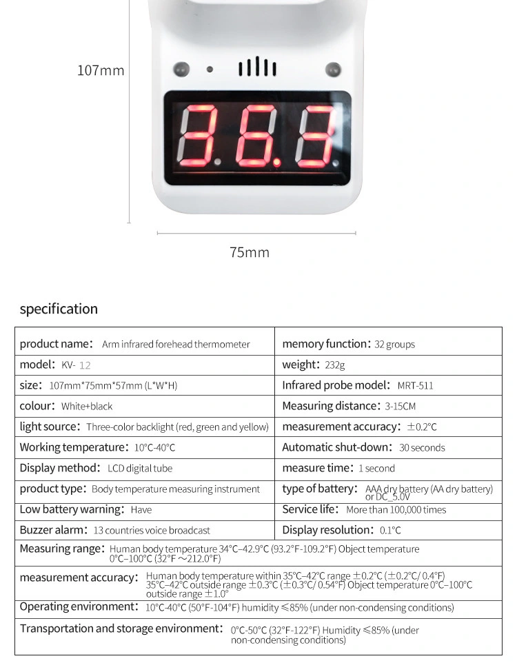 Berührungslose Fieber Termometro Temperatur Infrarot Stirn Wand-Thermometer mit Stativ-Messgeräte