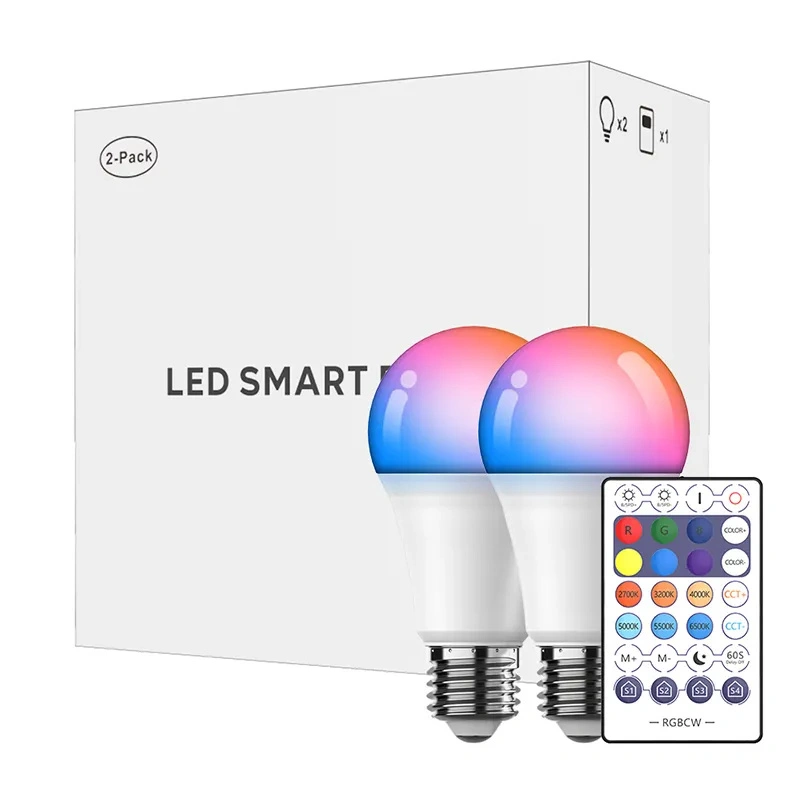 E26 A19 RGB 12 Pack 9W 800 Lm Tuya WiFi Blue Tooth Alexa Google Control Dimmable LED Light Smart Bulbs