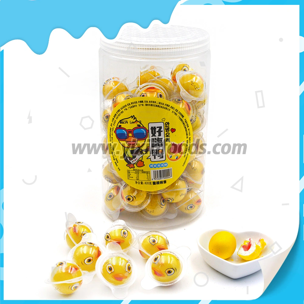 Factory Wholesale Halal Yellow Duck Shape Ball Center Filled Jelly Bubble Gum