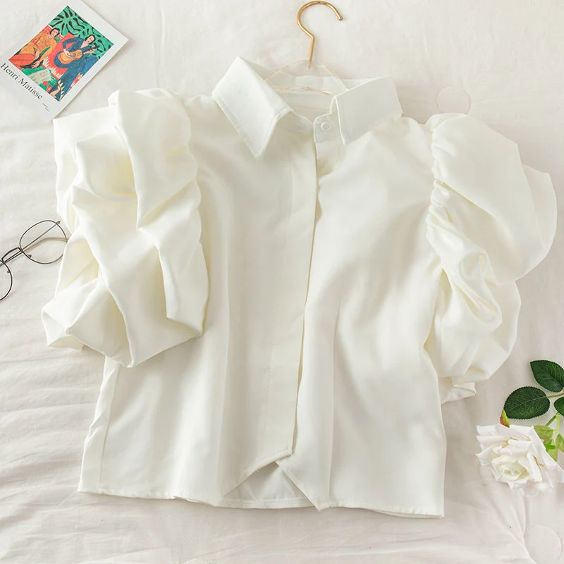 Boutique Wholesale/Supplier Summer New Lapel Solid Color Wild Cotton Fashion Casual Short Sleeve Women Shirts