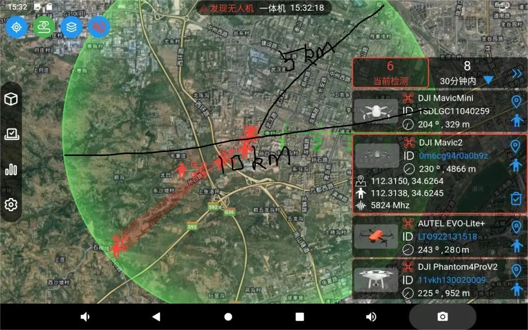 جهاز كشف Drone المحمول من 5 كم إلى 10 كم، مانع Drone Detection Range نظام مع الطيار لمسار الطيران ومعرف تفاصيل موقع UAA