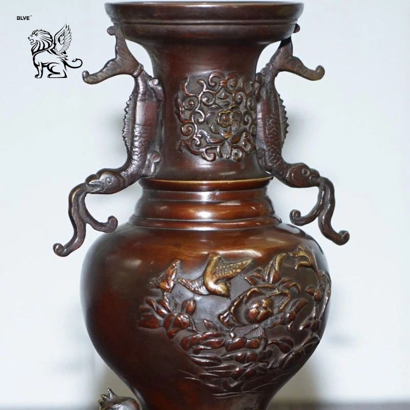 Luxury Chinese Antique High quality/High cost performance  Home Villa Decoration Cast Metal Bronze Antique Brass Flower Vase for Sale Bfc-029