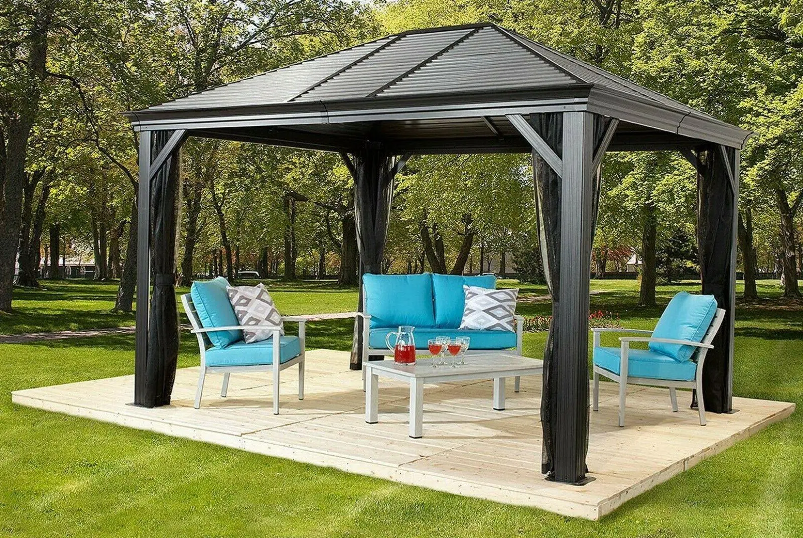 Luxury Morden Outdoor Backyard Patio Shade Canopy Pavilion with 4-Side Mosquito Netting Gazebo