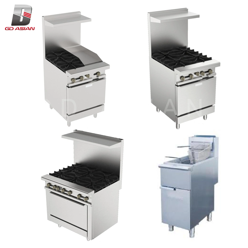 Cocina de gama de gas comercial con cocina y plato