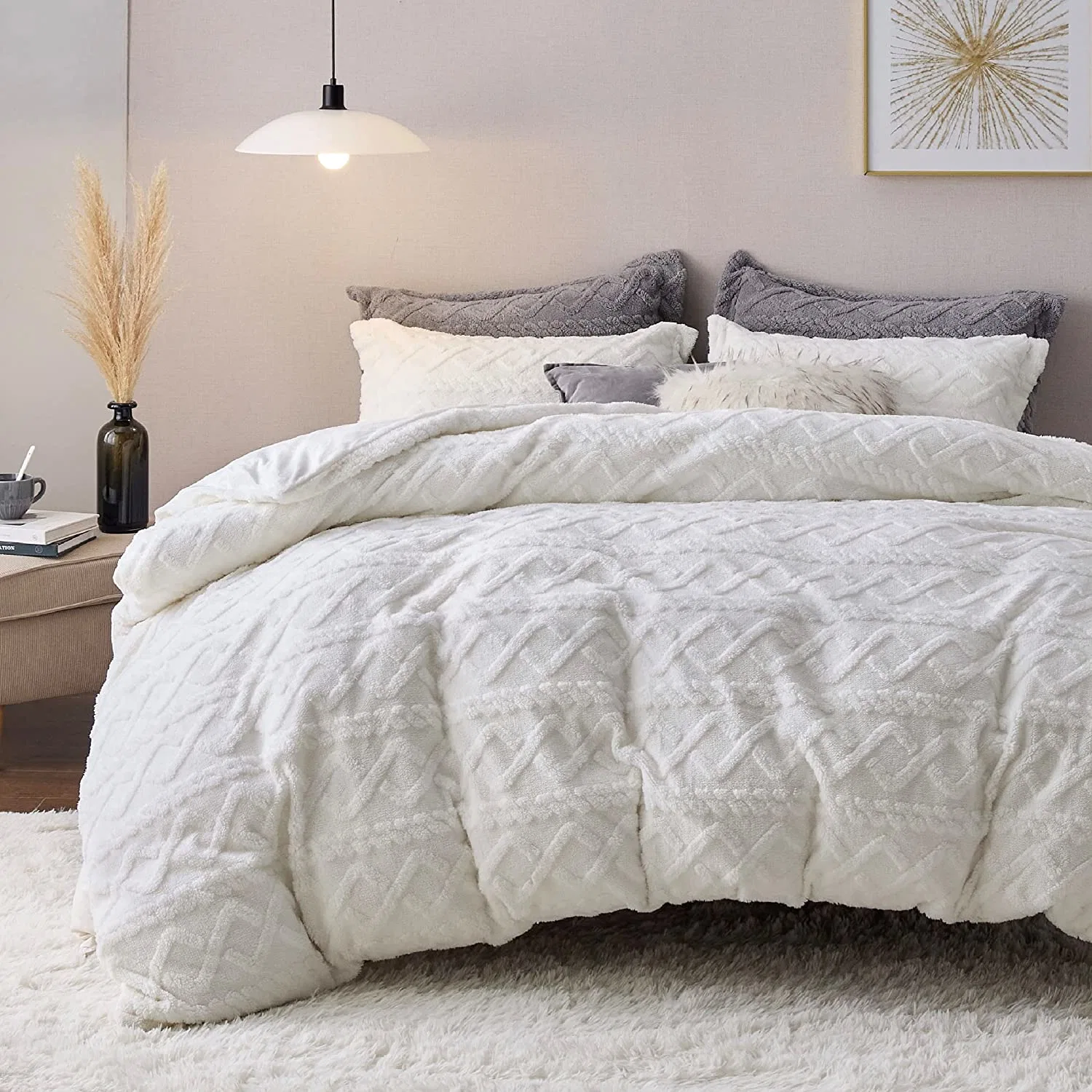 Housse de couette en Sherpa jacquard, 3 pièces (1 housse de couette + 2 couvre-oreillers)