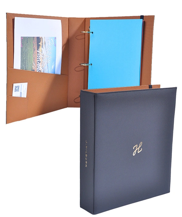 Customize High quality/High cost performance  PU Leather 3ring Binder Embossed A4 File Folder