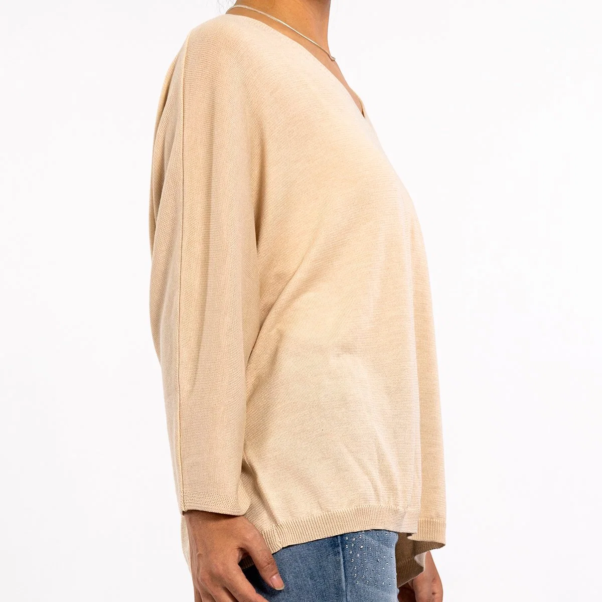 Fashion Clothes Spring Summer Apricot V-Neck Loose Chilled Silk Lightweight Long Sleeve Womens Sweaters