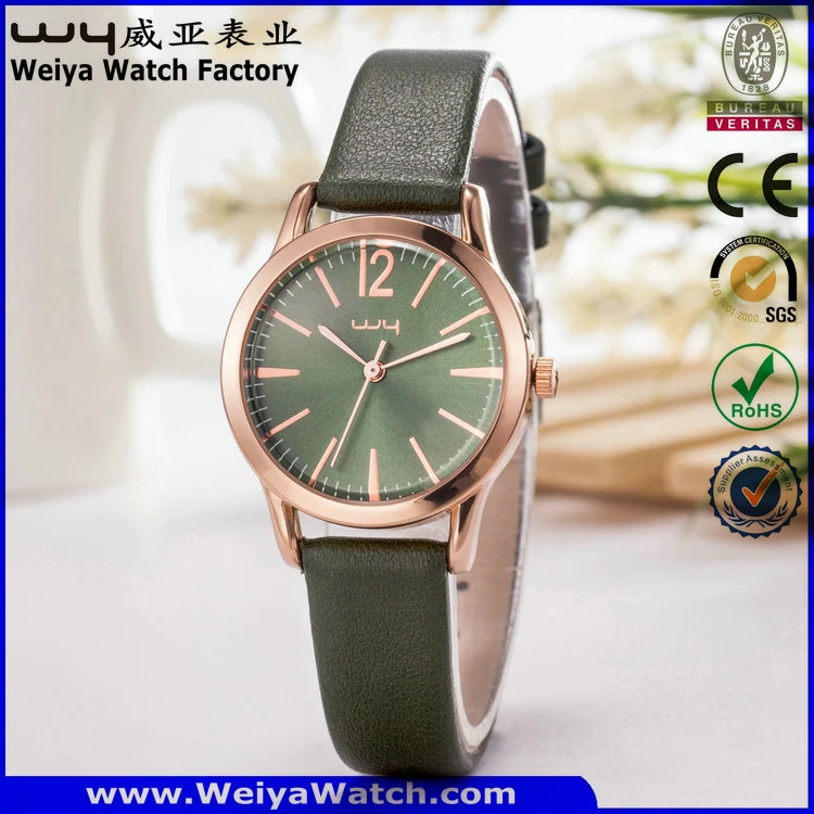 Leather Strap Watch OEM Alloy Case Casual Quartz Wrist Watches (WY-114B)