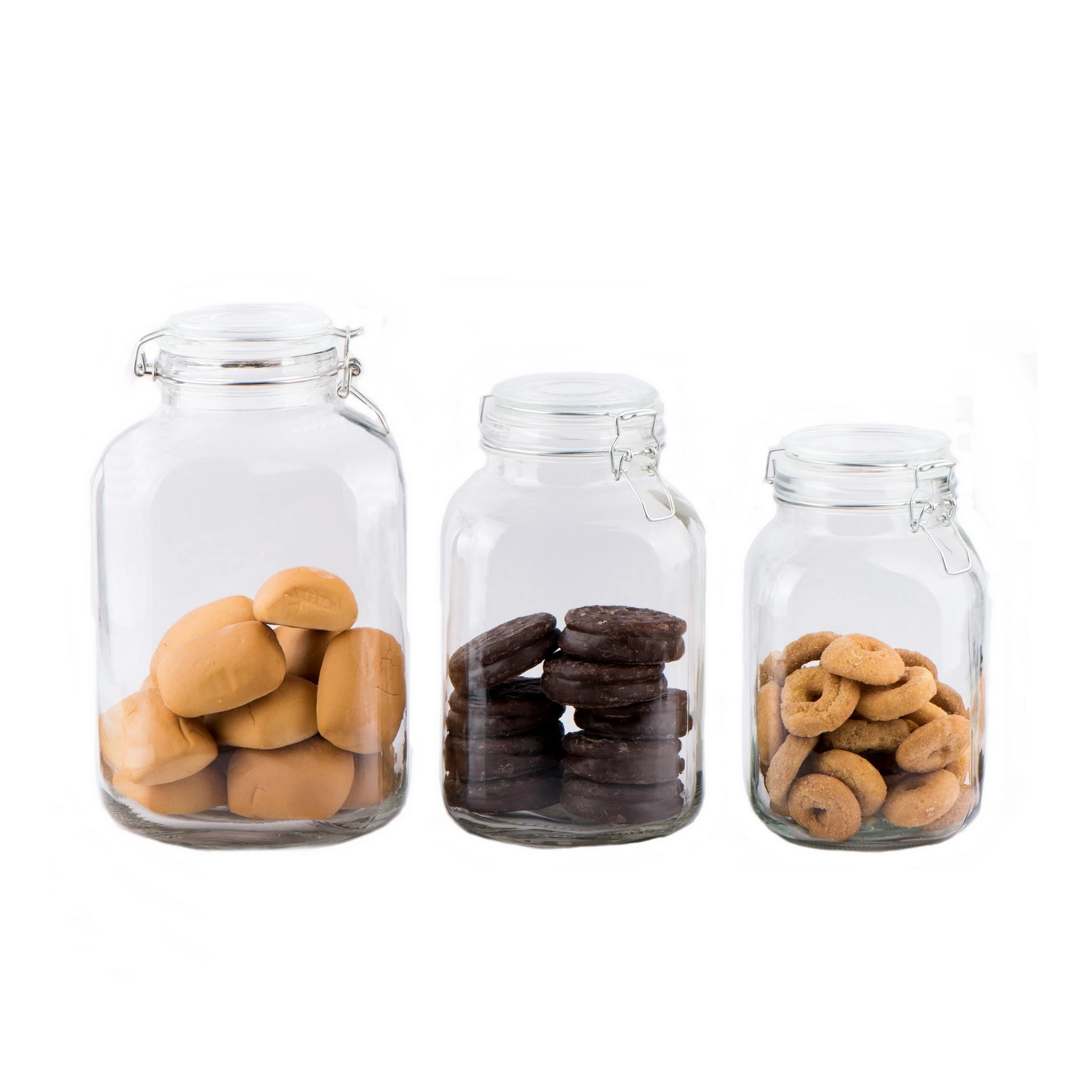 2L 3L 5L Square Big Capacity Glass Storage Jar/Glass Canister/Glass Food Jar/Glass Cookie Jar with Metal Clip Lid