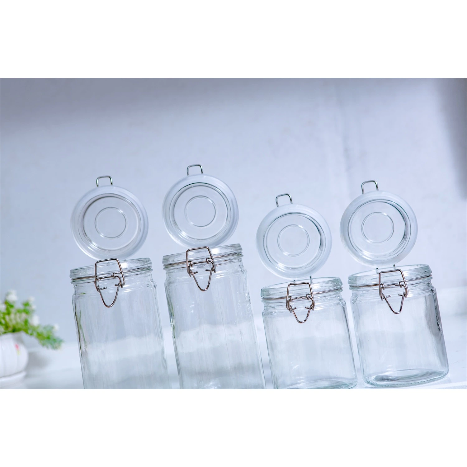 Wholesale/Supplier Christmas Gift Clear Large Candy Biscuit Glass Storage Jar Set with Decorative Ceramic Lid