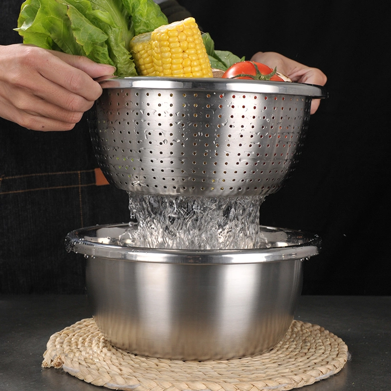 Multi-Functional 3PCS Stainless Steel Strainer Wet Basket with Grater Vegetable Colanders