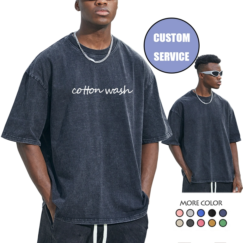 Wholesale Custom Men Clothes T Shirt Supplier High Quality Acid Washed Vintage Men Printed Oversized Vintage Cotton T Shirts