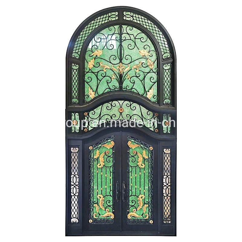 Klein Blue Double Popular Style Outdoor Sun Protection Moisture Protection Thermal Insulation Forged Handmade Security Iron Steel Metal Glass Double Single Door