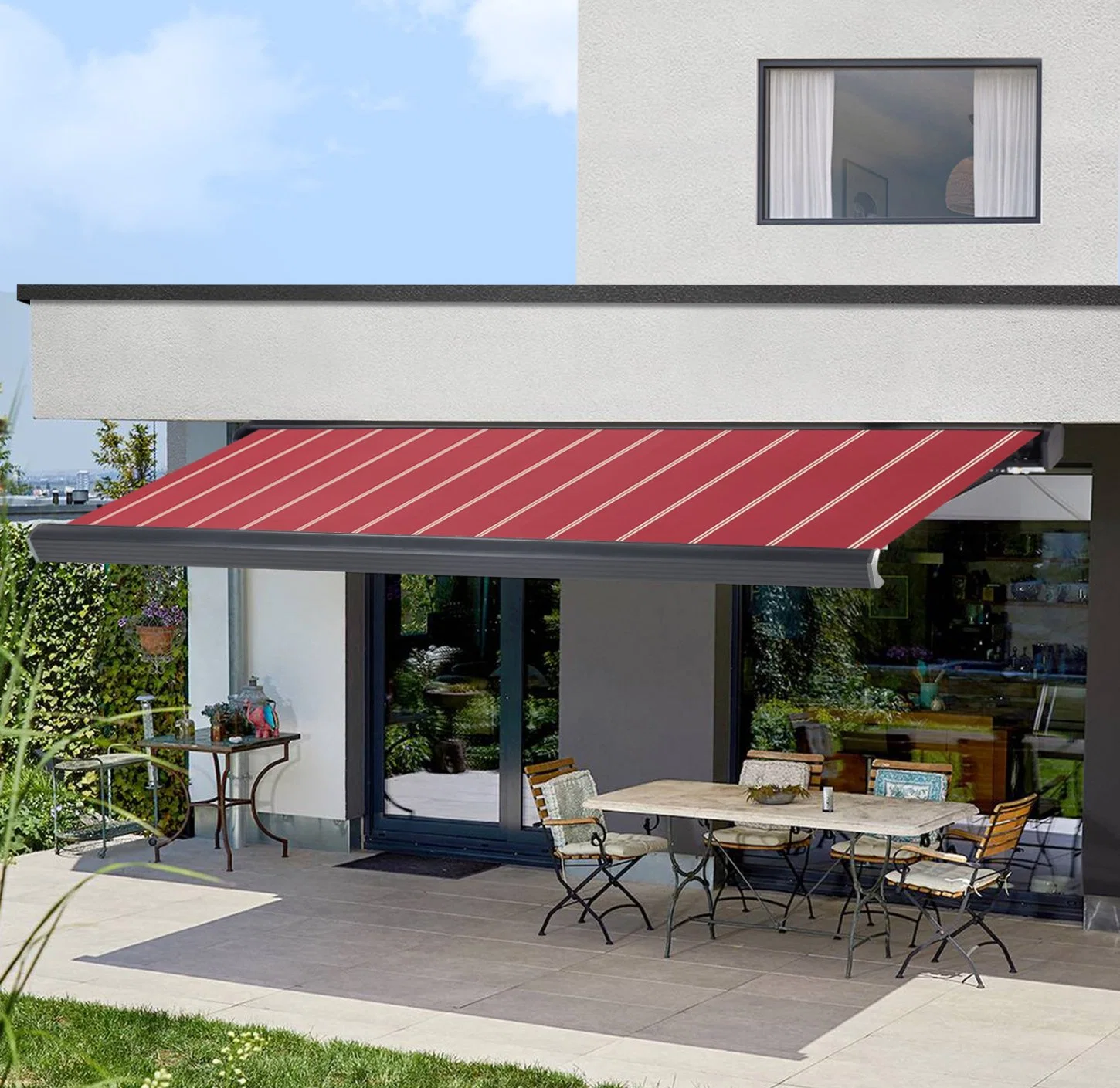 Electric Full Cassette Retractable Awning Outdoor Canopy with LED Light