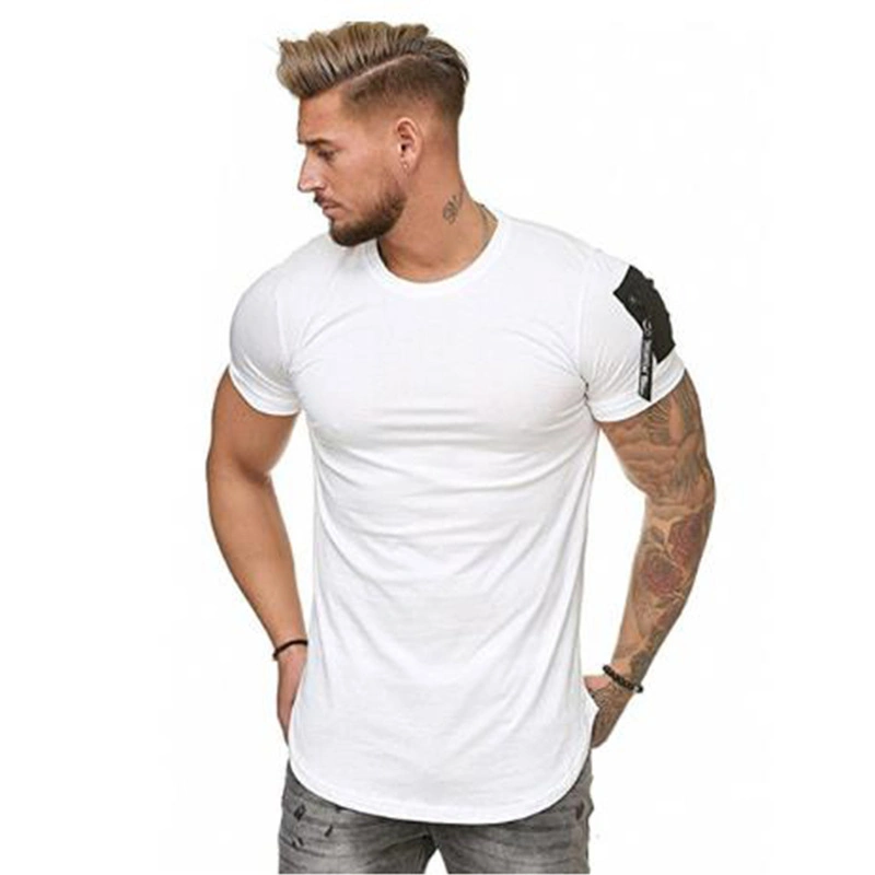 Men's Plus Size New Shoulder Personality Zipper Pocket Design Round Neck Short Sleeve Sports T-Shirt