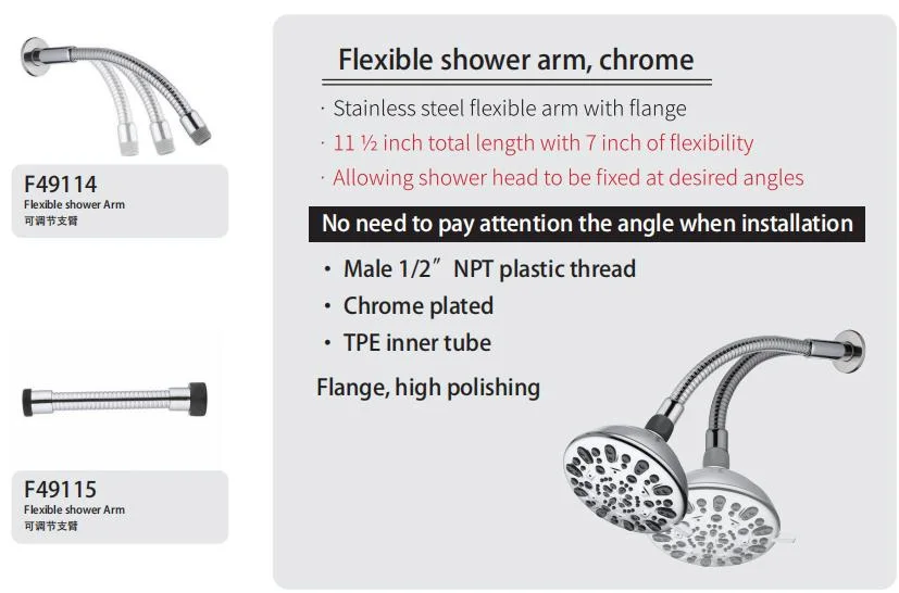 Extensión de la ducha ducha tubo largo brazo de ducha fija de acero inoxidable de la cabeza del brazo de ducha