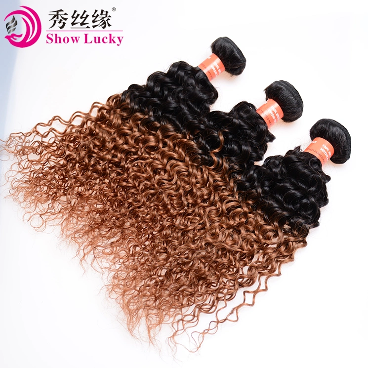 Stock Immediate Shipment Ombre 1b/30 Kinky Curly Remy Indian Human Hair Weaving