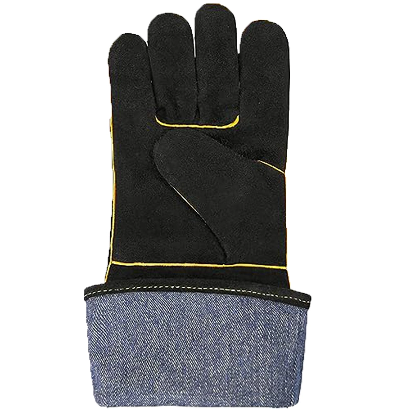 Black Leather Forge Welding Gloves,Heat/Fire Resistant,Mitts for TIG,MIG,BBQ,Oven,Grill,Fireplace,Baking,Furnace,Stove,Pot Holder,Welder,Animal Handling Glove