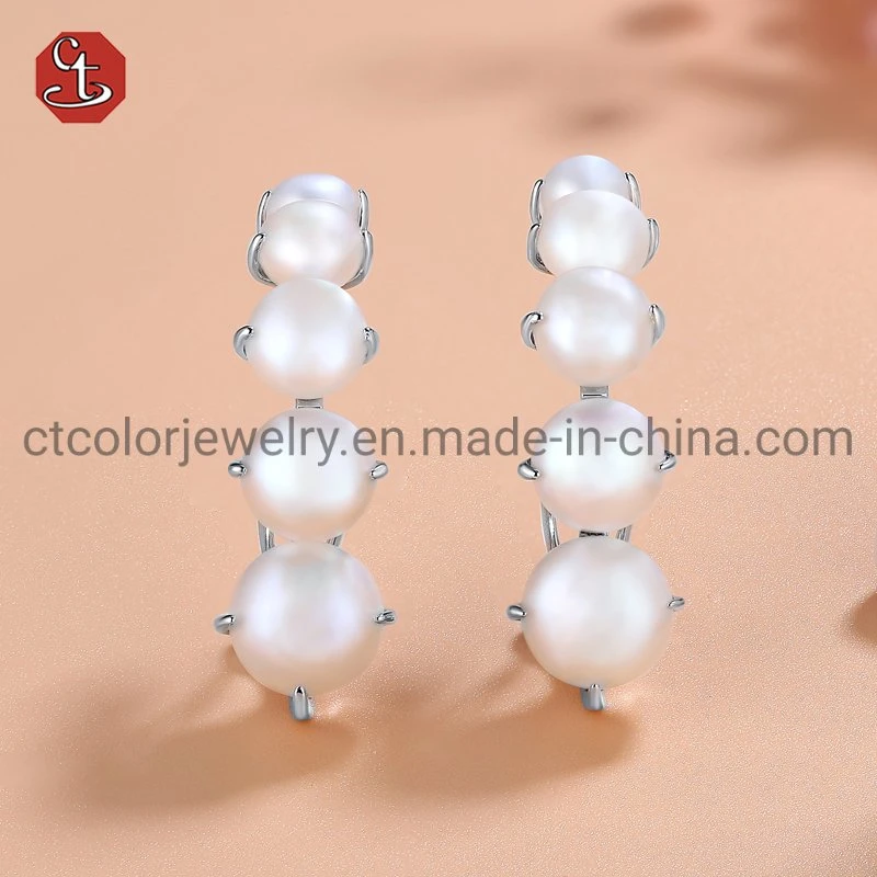 Fashion Customized Imitation  925 Sterling Silver 18K Gold Plated Fresh Water Pearl Earrings