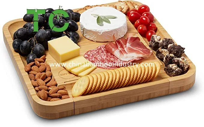 مجموعة من أدوات المائدة والجبن الطبيعي الخيزران مع درج منزلق وكنيف