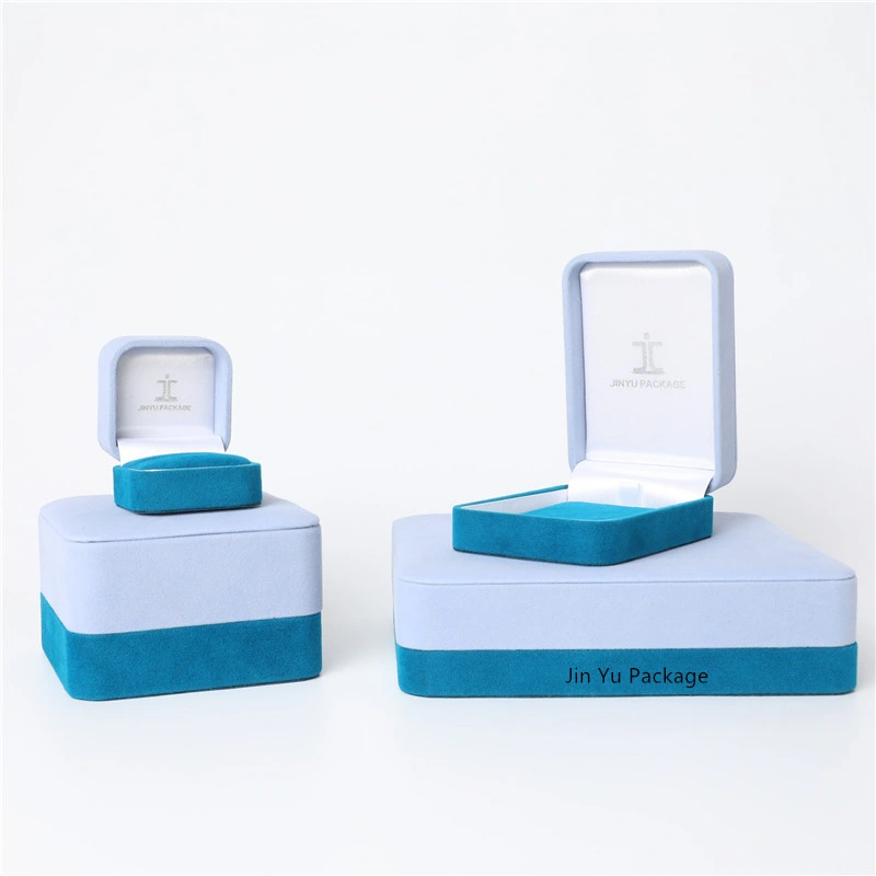 Fashion Elegant Light Blue Color Velvet Ring Jewelry Gift Packaging Box Factory