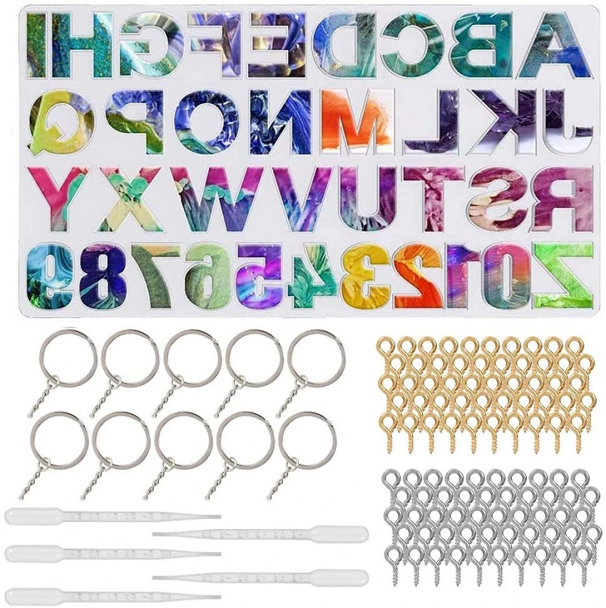 OEM DIY Letters Numbers Silicone Crystal Glue Bracelet Pendant Keyring