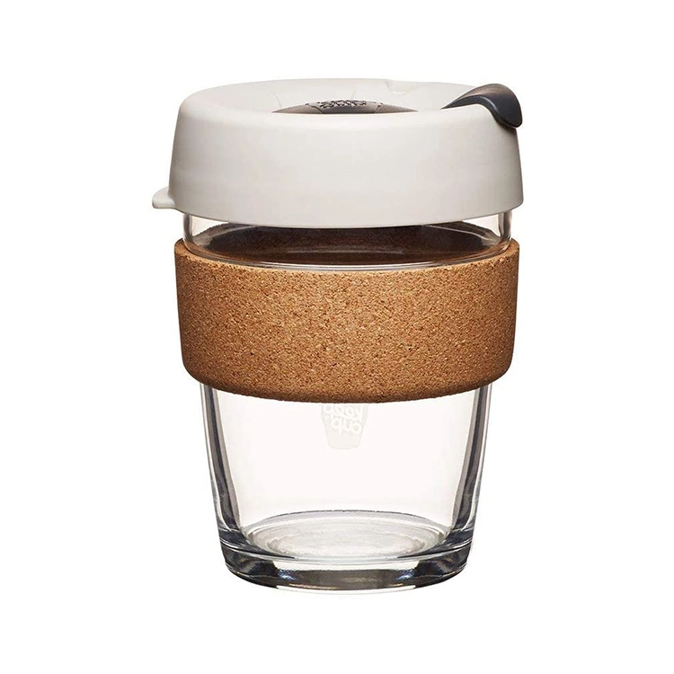 8oz 12oz 16oz Coffee Tea Milk High Borosilicate Glass Cup with Silicone Lid and Cork Sleeve