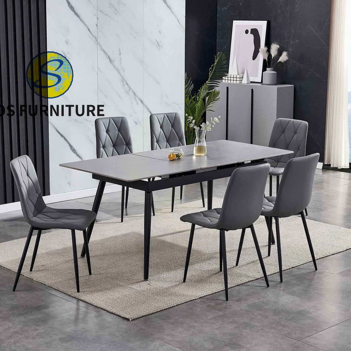 Luxury Nordic Modern Design Square Rectangle Expandable Marble Dining Table Sets 4 Seater 6 Chairs Dining Room Sets Furniture