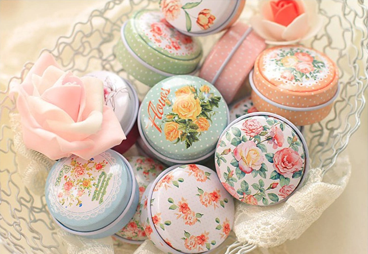 Pure and Fresh Flower Print Small Tin Box Kawaii Mac Cosmetics Trinket Organizer Mini Container for Tea Pill Coin Box