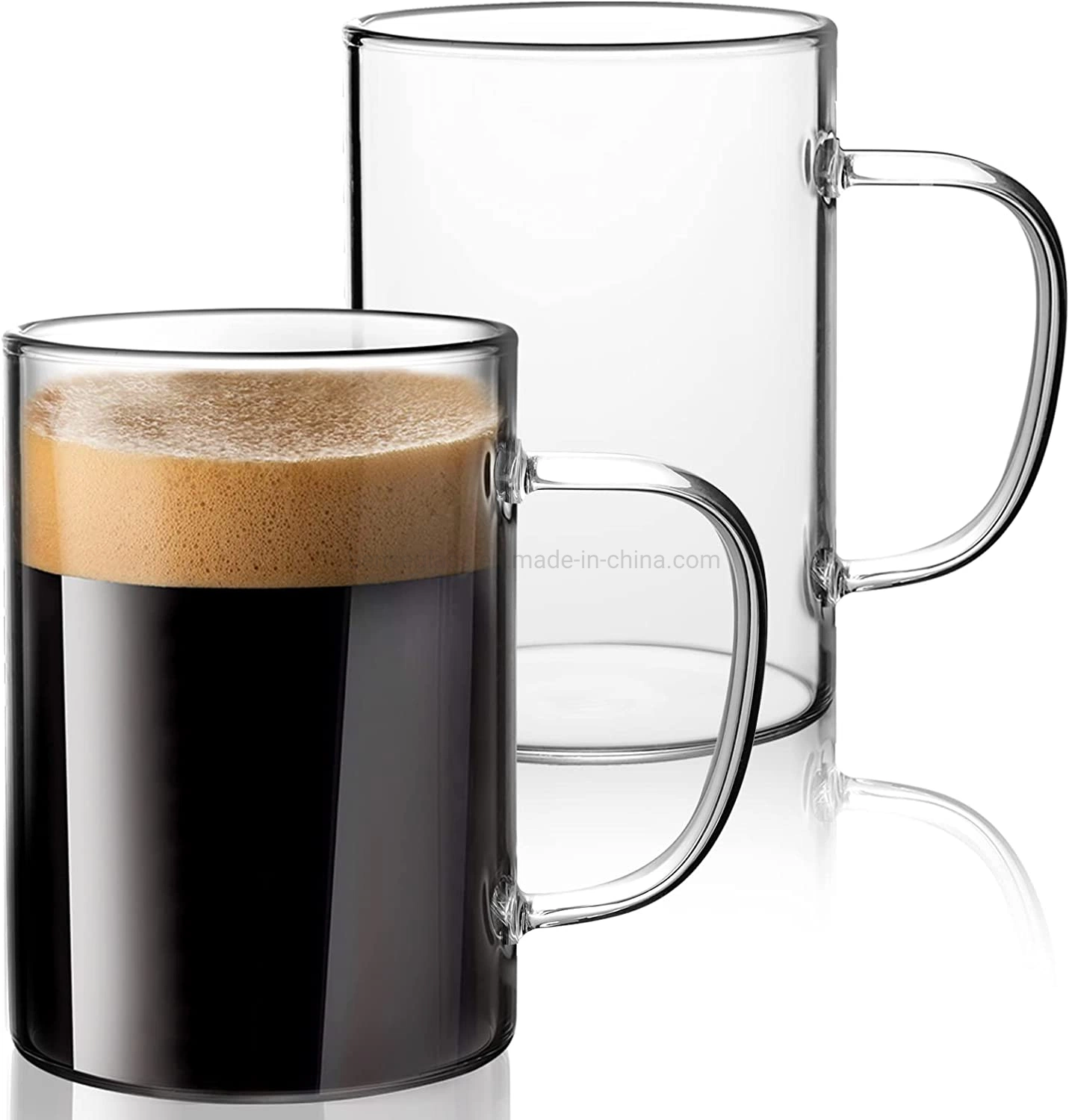 Tasses à café en verre, 14 oz transparentes, tasses transparentes avec poignée, super légères, faciles à nettoyer, durables, en verre borosilicate fait main, compatibles lave-vaisselle, pour chaud ou froid.