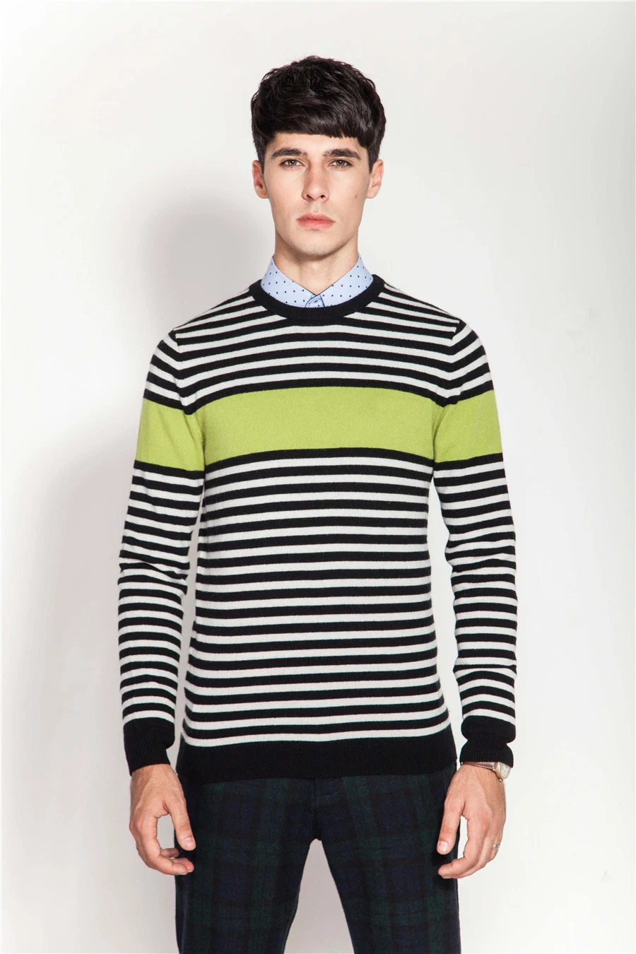 100%Cashmere Stiped hombres tejer Jersey puente