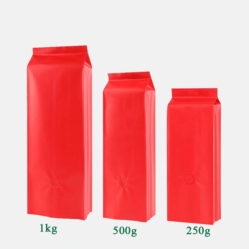 High Barrier Aluminumed Foil Flat Bottom Standing Coffee Beans Storage Bags with Heat Sealable Side Zipper Pouches for Home or Store