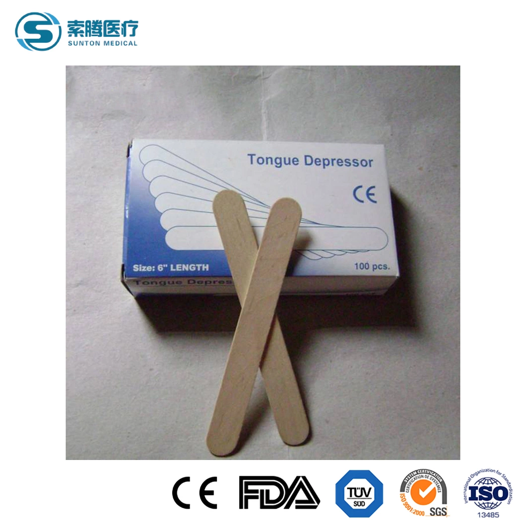 Sunton Oral Examination Tongue Depressor China 100PCS/Box Packing Tongue Depressor Suppliers Sample Available Disposable Natural Wooden Tongue Depressor