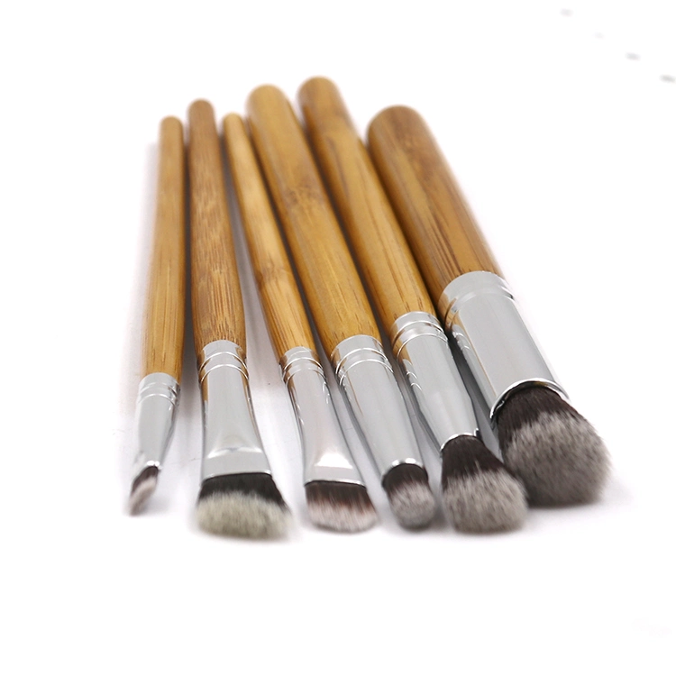 Mayorista/Proveedor de fábrica de herramientas de belleza 6pzas Asa Bambú Set de Maquillaje de Labios Eyeshadow Brush Pincel corrector