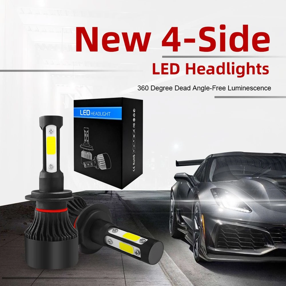 مصابيح أمامية جديدة من نوع COB LED للسيارة S2 4 S2 4 Sides Super ضوء LED الساطع Focos Premium H1 H3 H4 H7 9005 9006 H11 مؤشر السيارة