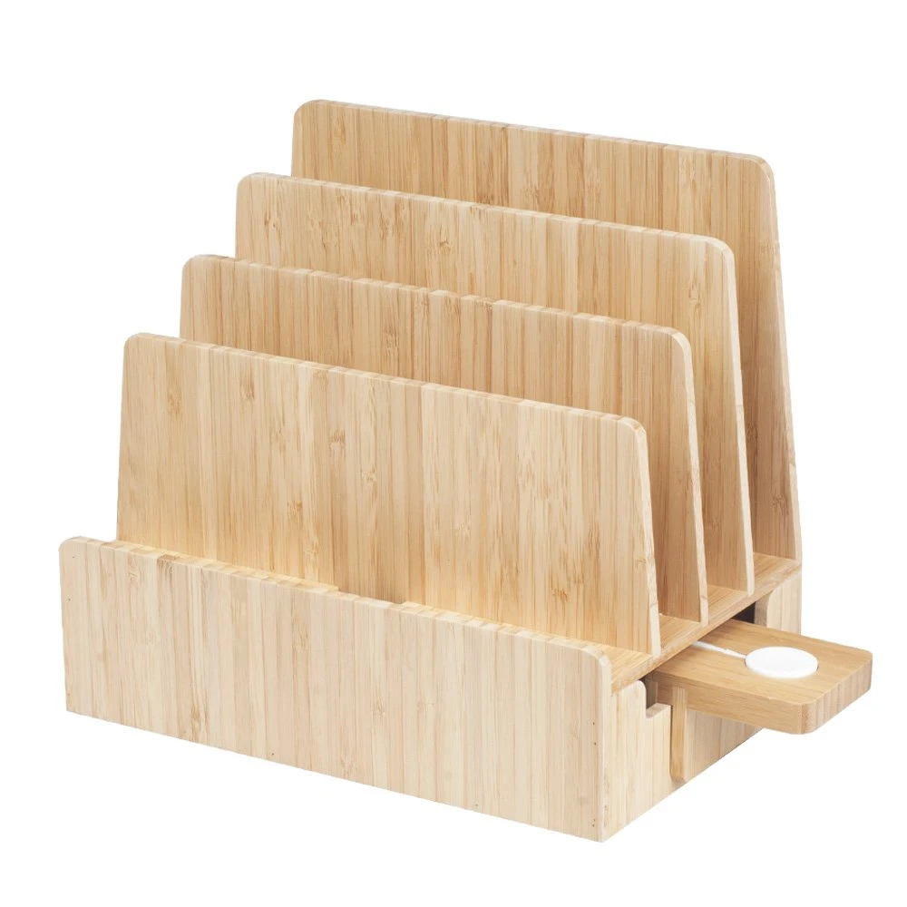 Desktop Paper Tray File Folder Holder 5-Slot, Bamboo Drawer Set; Storage for Office Supplies & Stationary Items, Pens, Pencils,