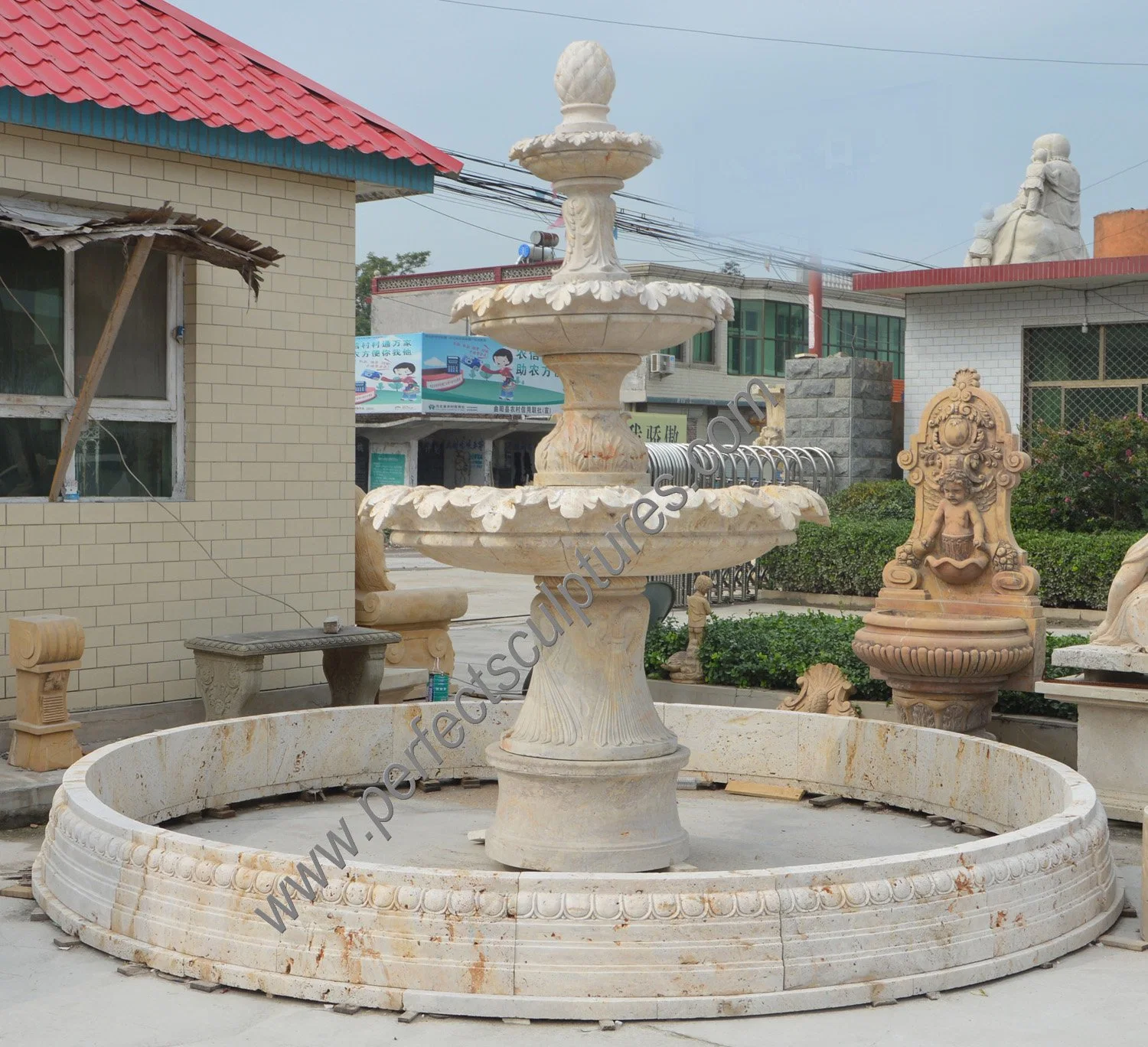 3 Three Tier Carved Stone Marble Water Fountain for Garden Decoration (SY-F363)