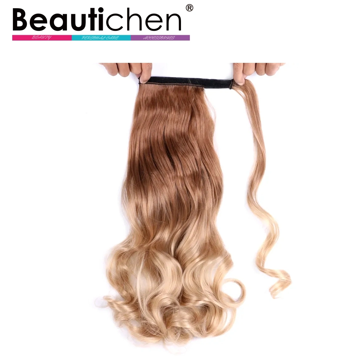 Beautichen barato Venta caliente tejido Cabello ondulado de 17 pulgadas de largo Ponytail Envoltura de la pieza de cabello sintético en el Clip Extensiones de Cabello ondulado Ponytail postizo