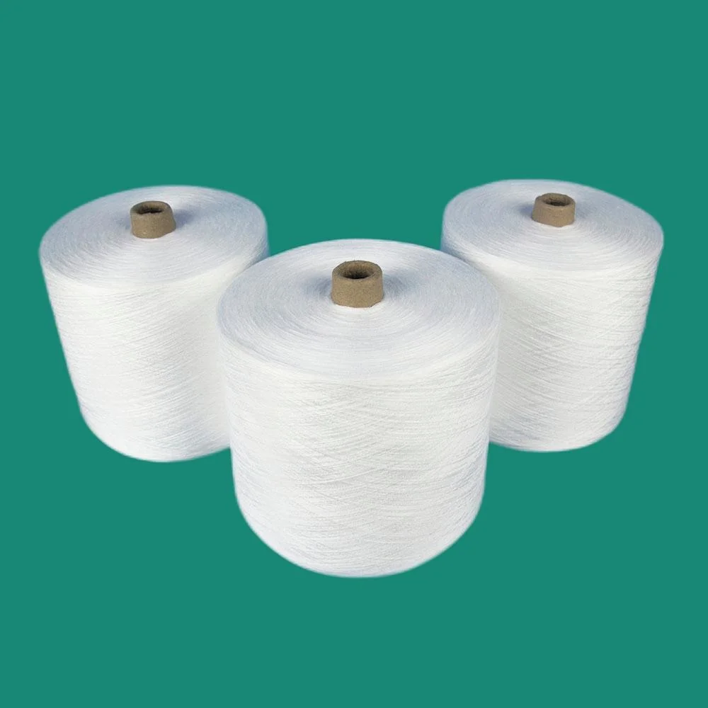 100% Polyester Spun Yarn 20s/2 Sewing Thread Optical White Hilo De Fibra Corta De Poliester