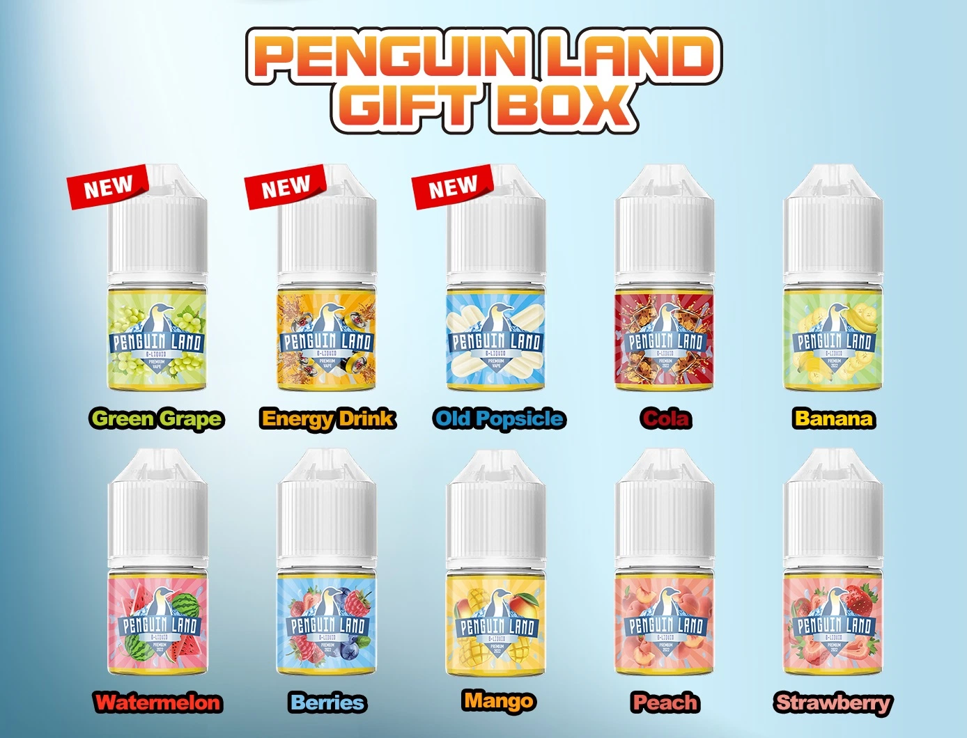 Penguin Land Organic Premium Concentrate E Liquid OEM&ODM, Strawberry, Cola, Mung Bean, Mango, Berries, Peach, Lemon Honey Grapefruit, Watermelon, Banana, Taro