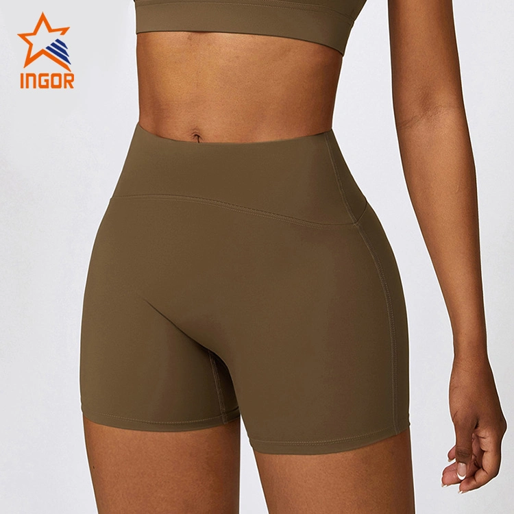 Ingor Sportswear Fitness Wear Manufacturers Activewear Custom Ladies Sports Yoga Gym Workout Biker Shorts, No Front Seam Butt Lifting Shorts Women Yoga Wear