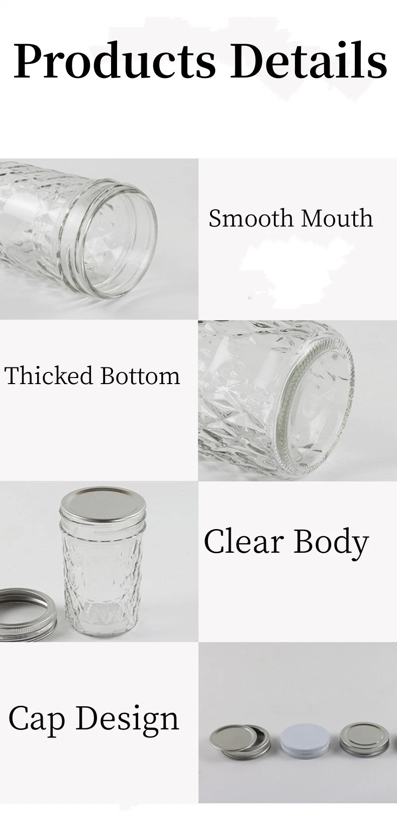 Hot Sale Clear Cloured Glass Jar Diamond Tapered Shape for Jam Honey