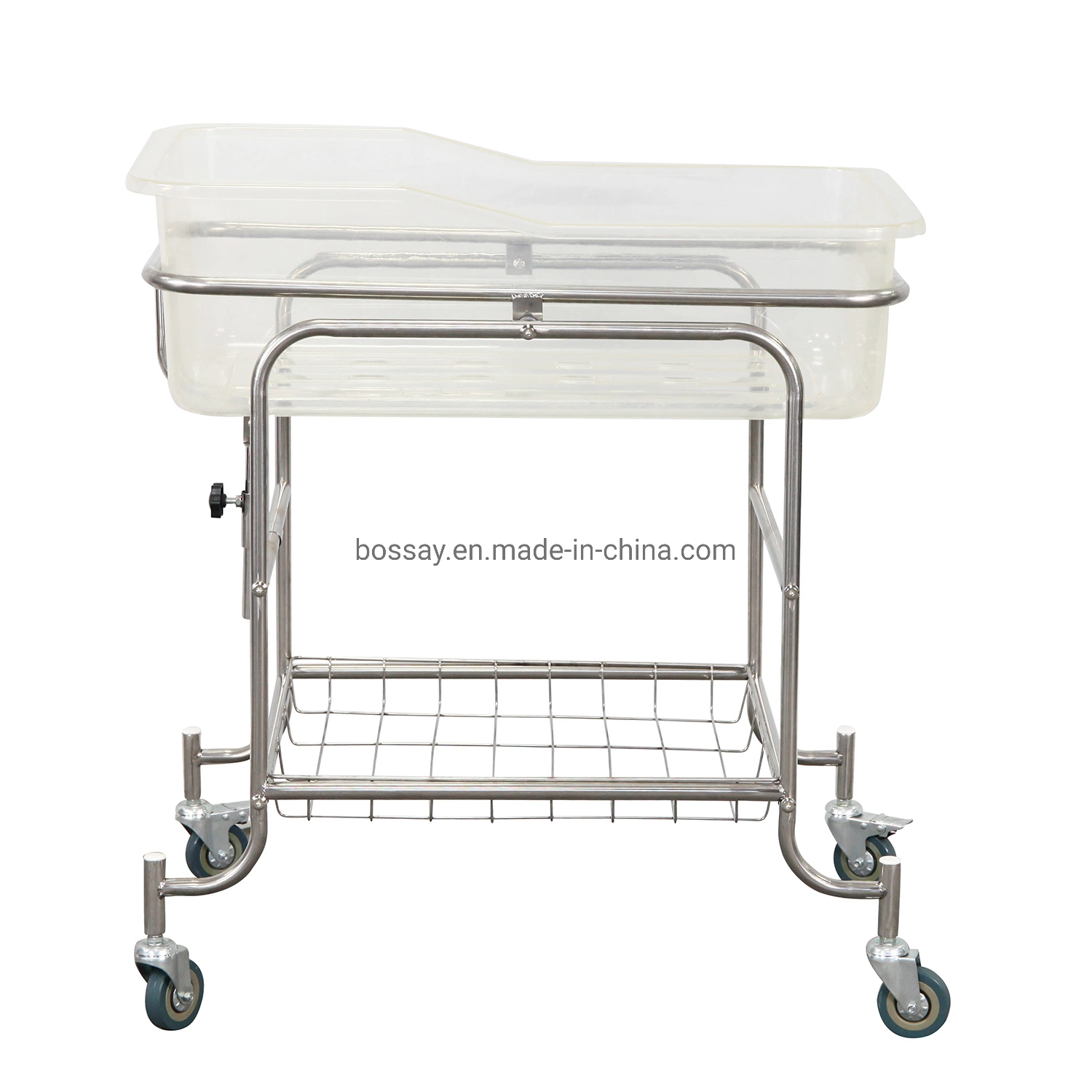 Acero inoxidable de enfermería infantil carrito de bebé cama de hospital con ruedas